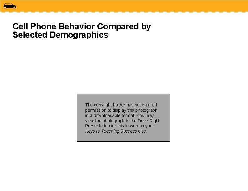 Cell Phone Behavior Compared by Selected Demographics The copyright holder has not granted permission