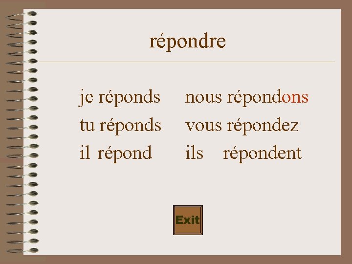 répondre je réponds tu réponds il répond nous répondons vous répondez ils répondent Exit