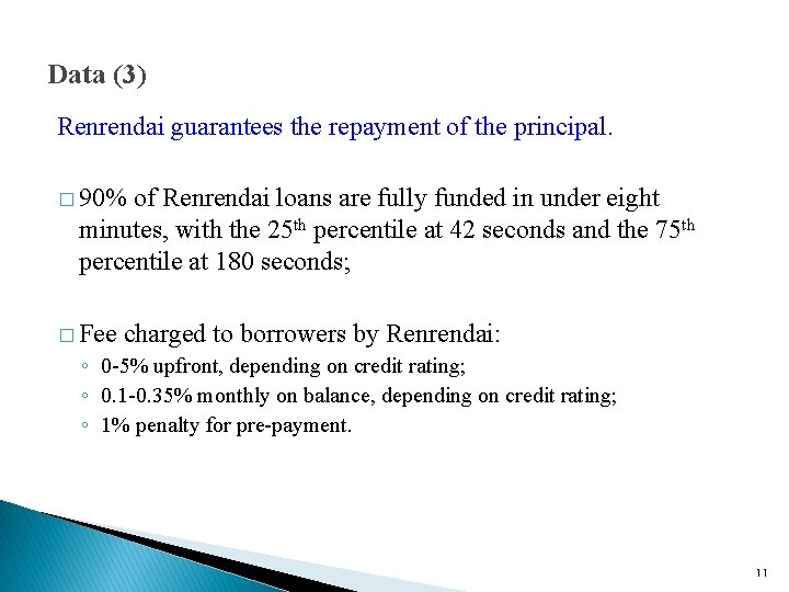 Data (3) Renrendai guarantees the repayment of the principal. � 90% of Renrendai loans