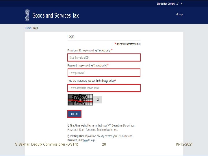 S Sekhar, Deputy Commissioner (GSTN) 20 19 -12 -2021 