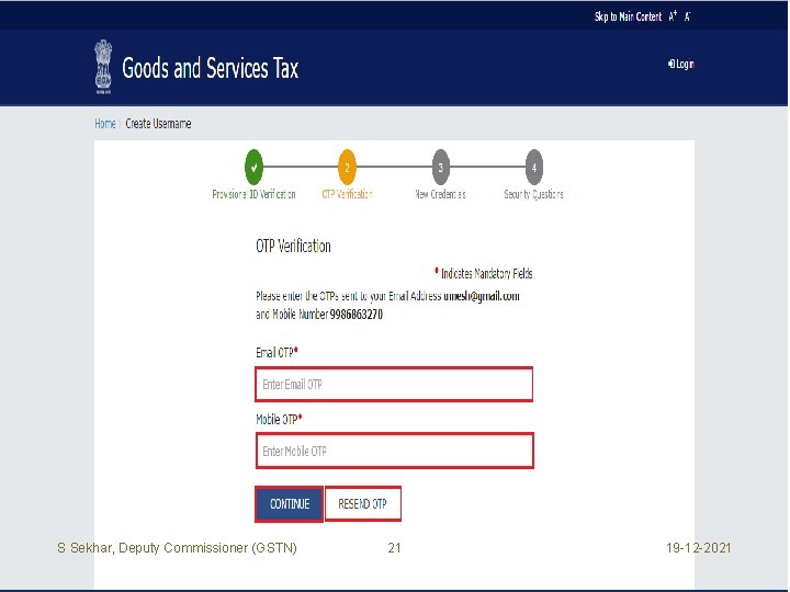 S Sekhar, Deputy Commissioner (GSTN) 21 19 -12 -2021 