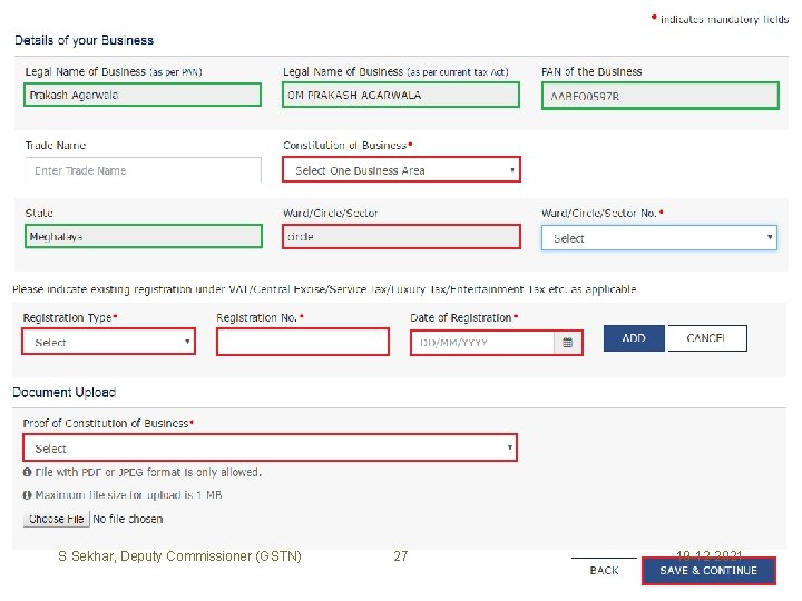 S Sekhar, Deputy Commissioner (GSTN) 27 19 -12 -2021 