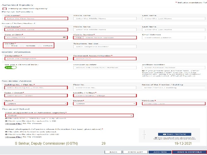 S Sekhar, Deputy Commissioner (GSTN) 29 19 -12 -2021 