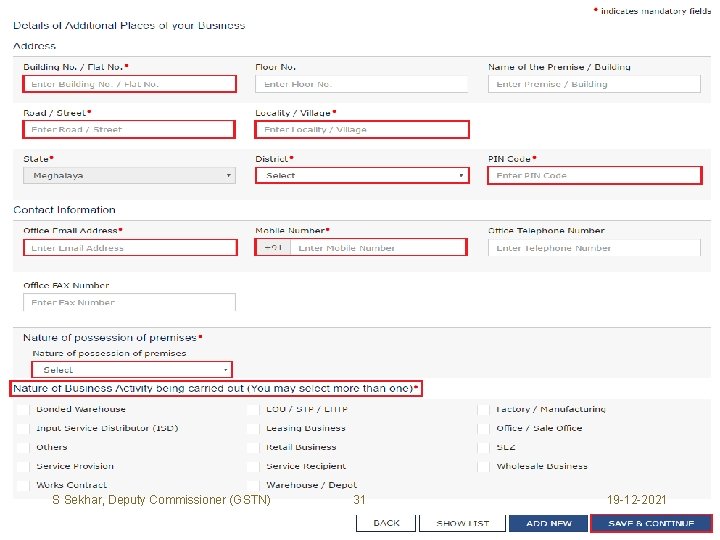 S Sekhar, Deputy Commissioner (GSTN) 31 19 -12 -2021 