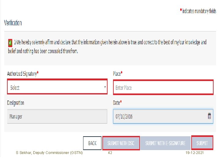 S Sekhar, Deputy Commissioner (GSTN) 42 19 -12 -2021 
