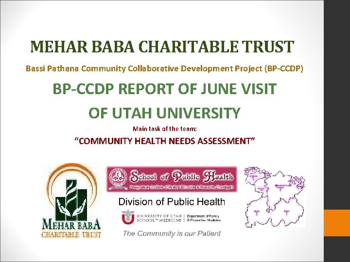 MEHAR BABA CHARITABLE TRUST Bassi Pathana Community Collaborative Development Project (BP-CCDP) BP-CCDP REPORT OF