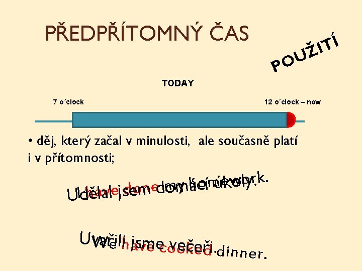 PŘEDPŘÍTOMNÝ ČAS Í T I Ž U O P TODAY 7 o´clock 12 o´clock