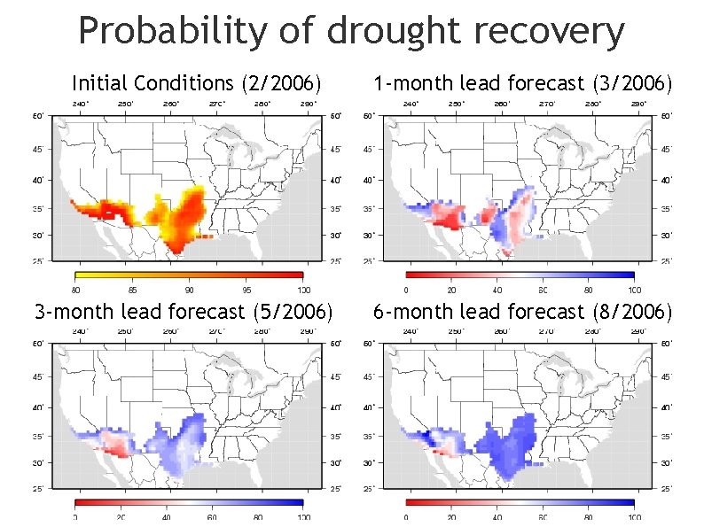 Probability of drought recovery Initial Conditions (2/2006) 3 -month lead forecast (5/2006) 1 -month