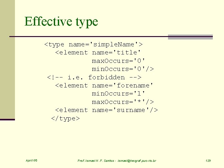 Effective type <type name='simple. Name'> <element name='title' max. Occurs='0' min. Occurs='0'/> <!-- i. e.
