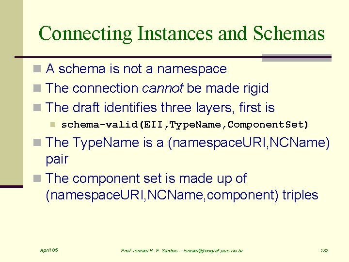 Connecting Instances and Schemas n A schema is not a namespace n The connection