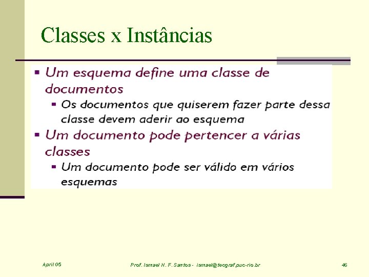 Classes x Instâncias April 05 Prof. Ismael H. F. Santos - ismael@tecgraf. puc-rio. br