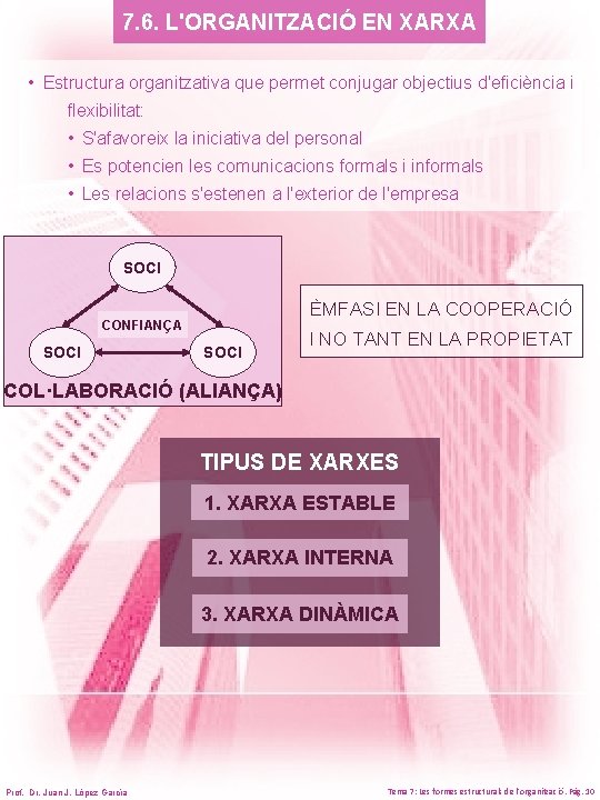 7. 6. L'ORGANITZACIÓ EN XARXA • Estructura organitzativa que permet conjugar objectius d'eficiència i