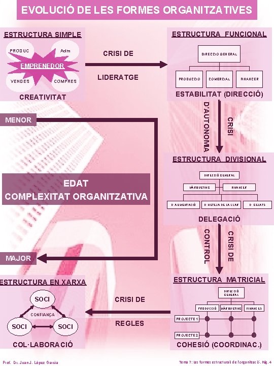 EVOLUCIÓ DE LES FORMES ORGANITZATIVES ESTRUCTURA FUNCIONAL ESTRUCTURA SIMPLE Adm PRODUC. CRISI DE DIRECCIÓ