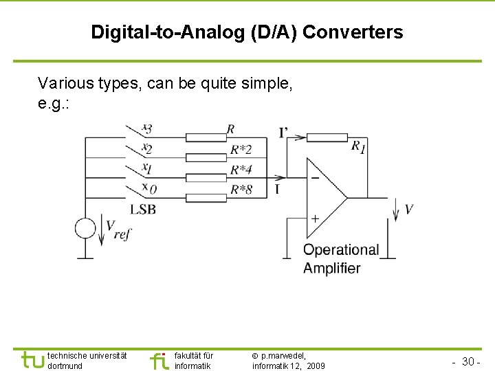 Digital-to-Analog (D/A) Converters Various types, can be quite simple, e. g. : technische universität