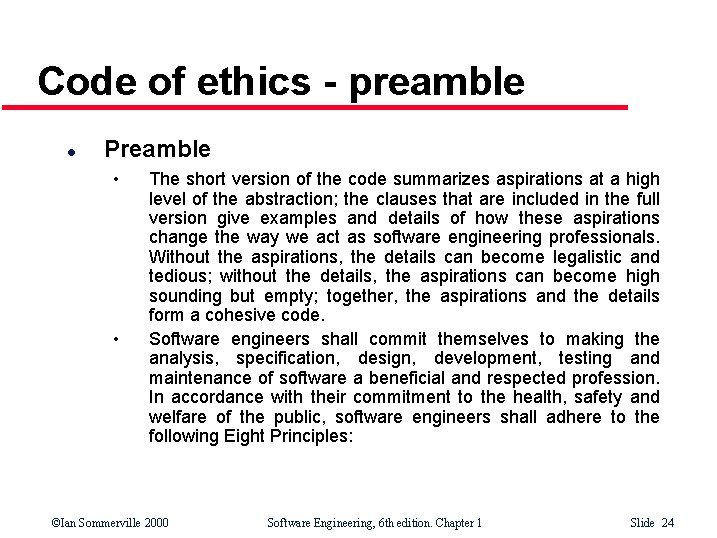 Code of ethics - preamble l Preamble • • The short version of the