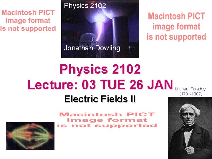 Physics 2102 Jonathan Dowling Physics 2102 Lecture: 03 TUE 26 JAN Electric Fields II