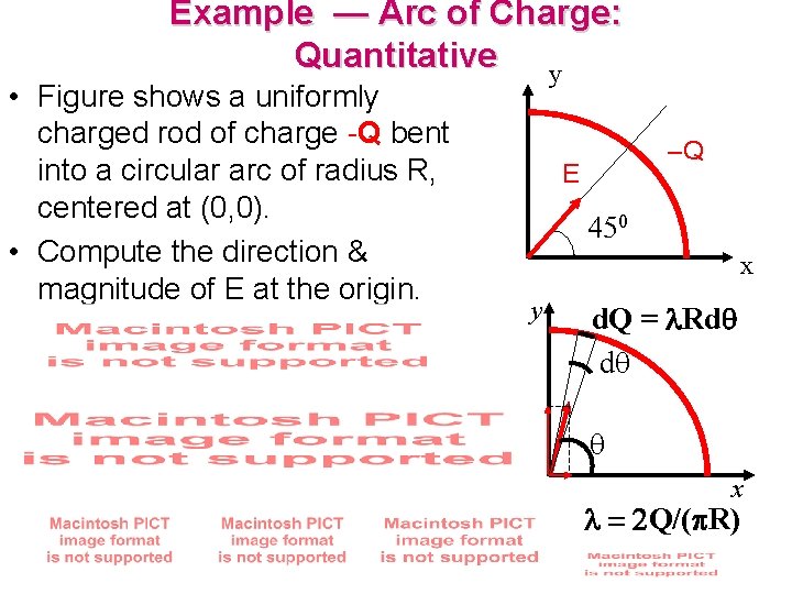 Example — Arc of Charge: Quantitative y • Figure shows a uniformly charged rod