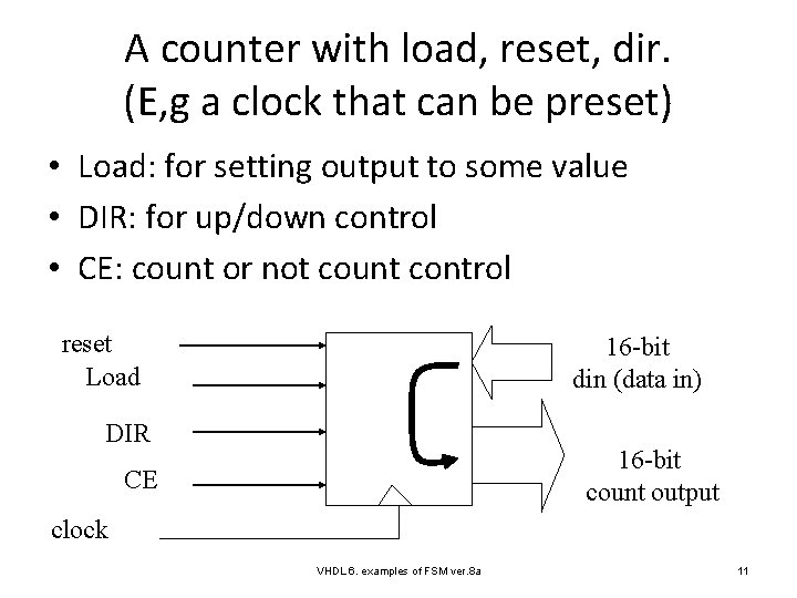 A counter with load, reset, dir. (E, g a clock that can be preset)