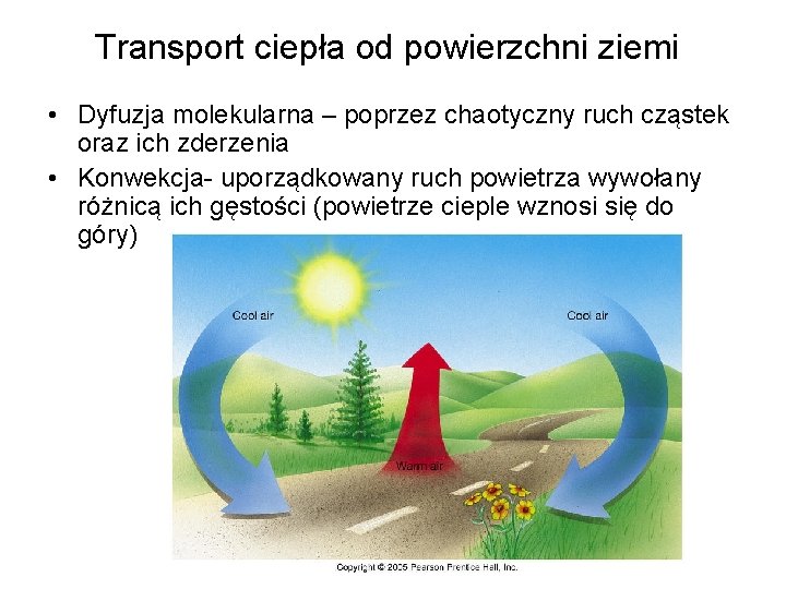 Transport ciepła od powierzchni ziemi • Dyfuzja molekularna – poprzez chaotyczny ruch cząstek oraz