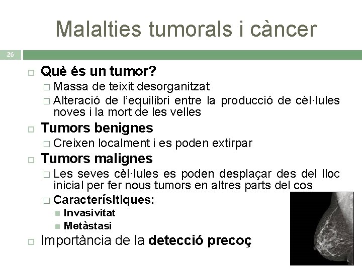 Malalties tumorals i càncer 26 Què és un tumor? � Massa de teixit desorganitzat