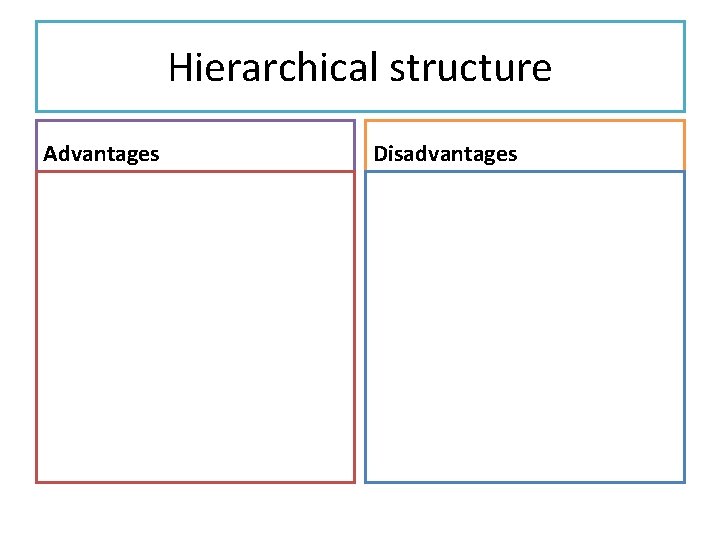 Hierarchical structure Advantages Disadvantages 