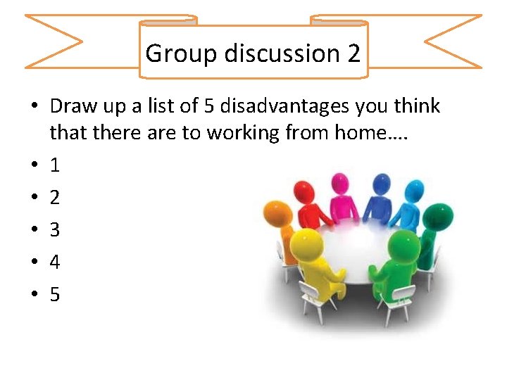 Group discussion 2 • Draw up a list of 5 disadvantages you think that