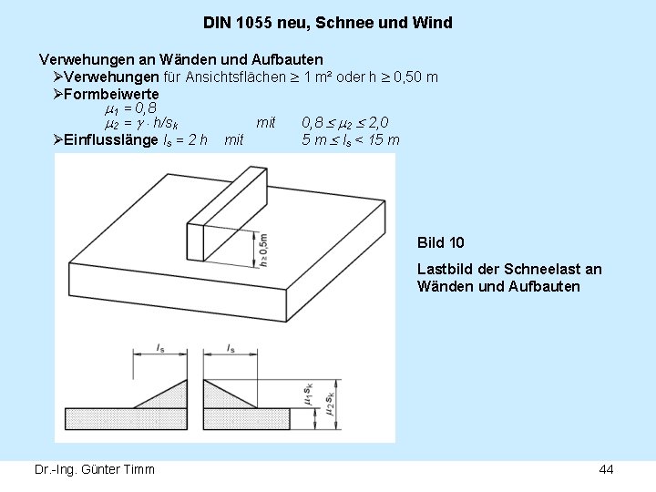 DIN 1055 neu, Schnee und Wind Verwehungen an Wänden und Aufbauten ØVerwehungen für Ansichtsflächen