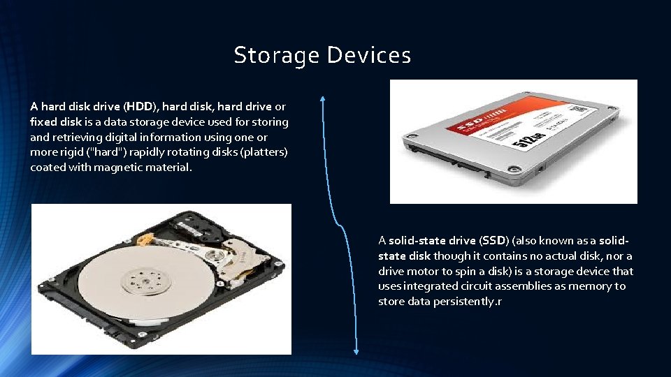 Storage Devices A hard disk drive (HDD), hard disk, hard drive or fixed disk