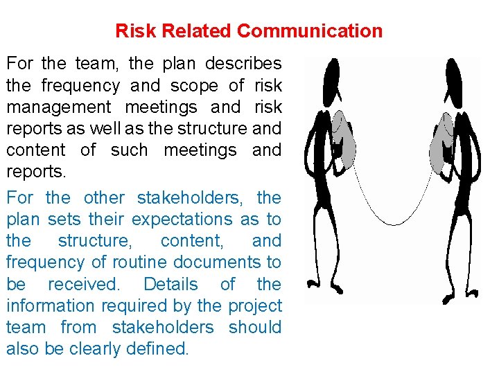 Risk Related Communication For the team, the plan describes the frequency and scope of