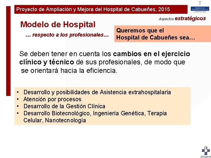 Proyecto de Ampliación y Mejora del Hospital de Cabueñes, 2015 Plan de Ampliaciónestratégicos y