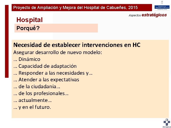 Proyecto de Ampliación y Mejora del Hospital de Cabueñes, 2015 Plan de Ampliaciónestratégicos y
