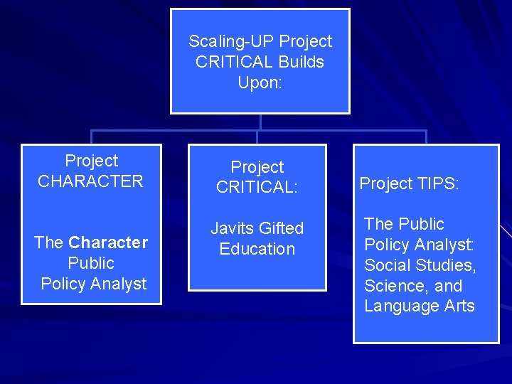 Scaling-UP Project CRITICAL Builds Upon: Project CHARACTER The Character Public Policy Analyst Project CRITICAL: