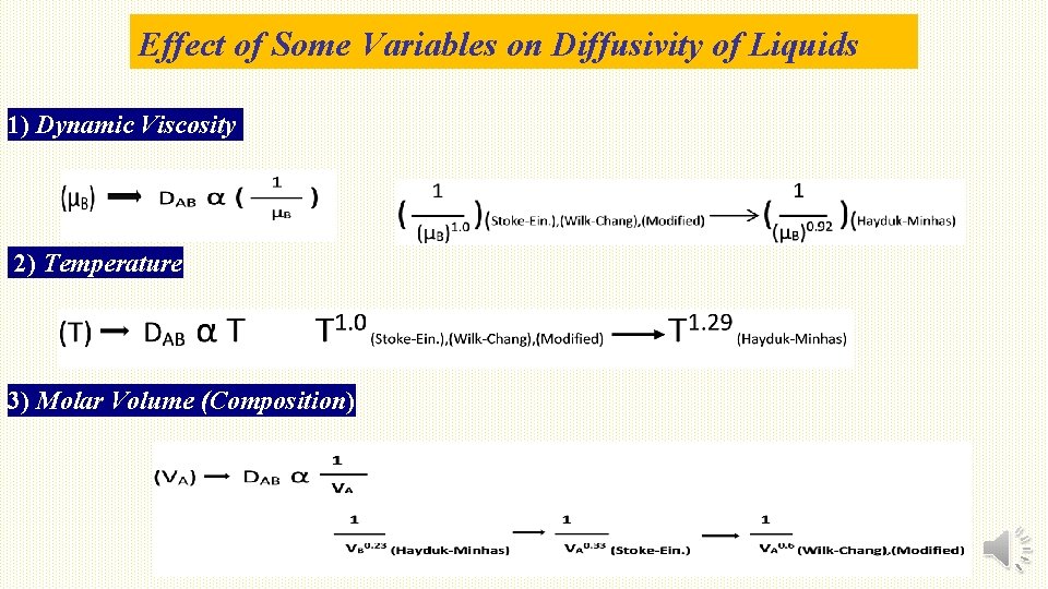 Effect of Some Variables on Diffusivity of Liquids 1) Dynamic Viscosity 2) Temperature 3)