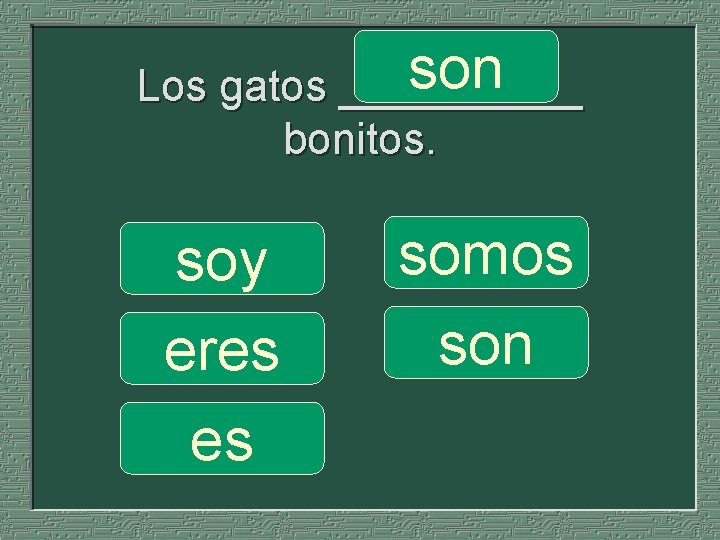 son Los gatos _____ bonitos. soy eres es somos son 