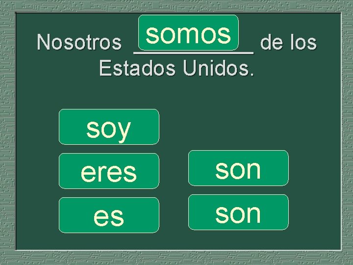 somos de los Nosotros _____ Estados Unidos. soy eres es son 