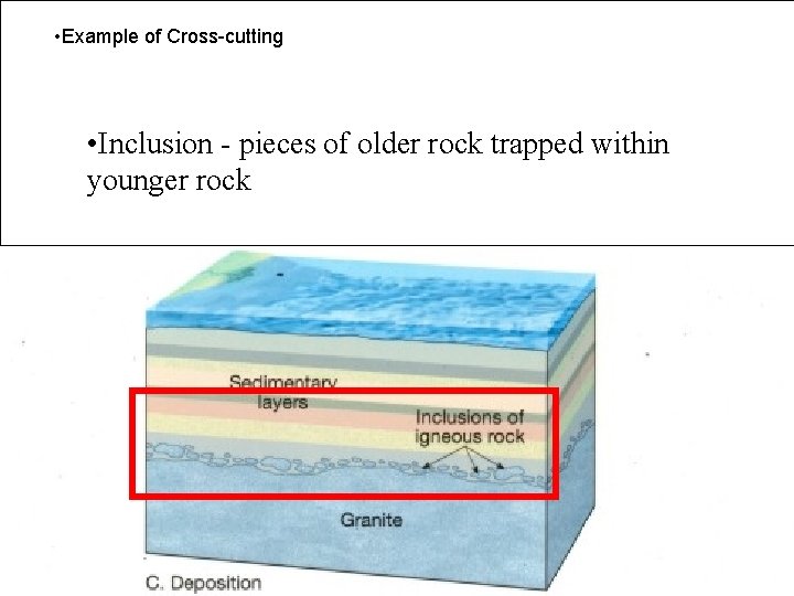  • Example of of Cross-cutting • Inclusion - pieces of older rock trapped