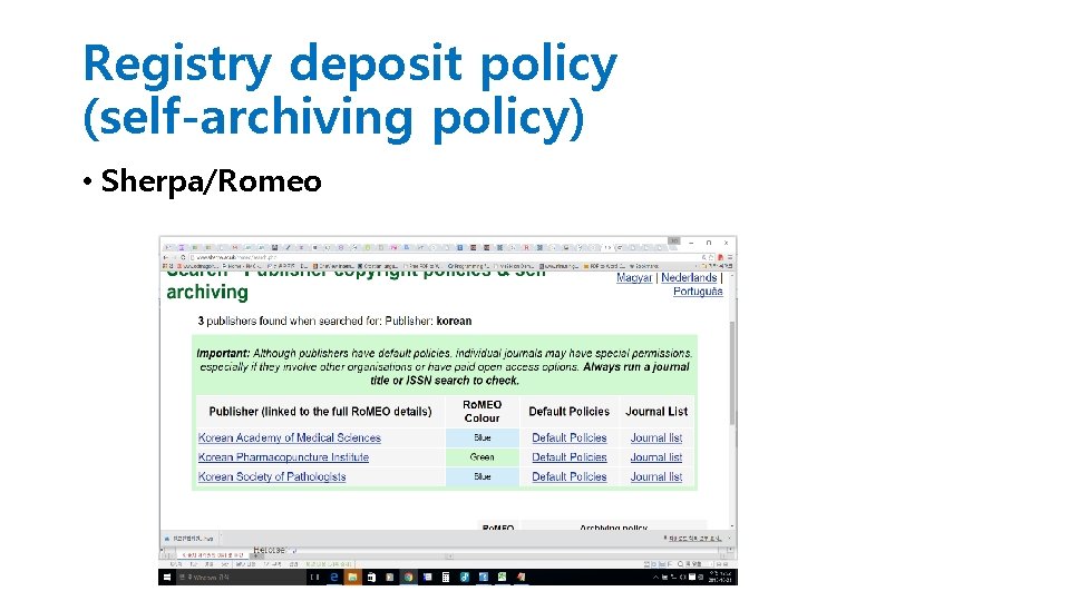 Registry deposit policy (self-archiving policy) • Sherpa/Romeo 