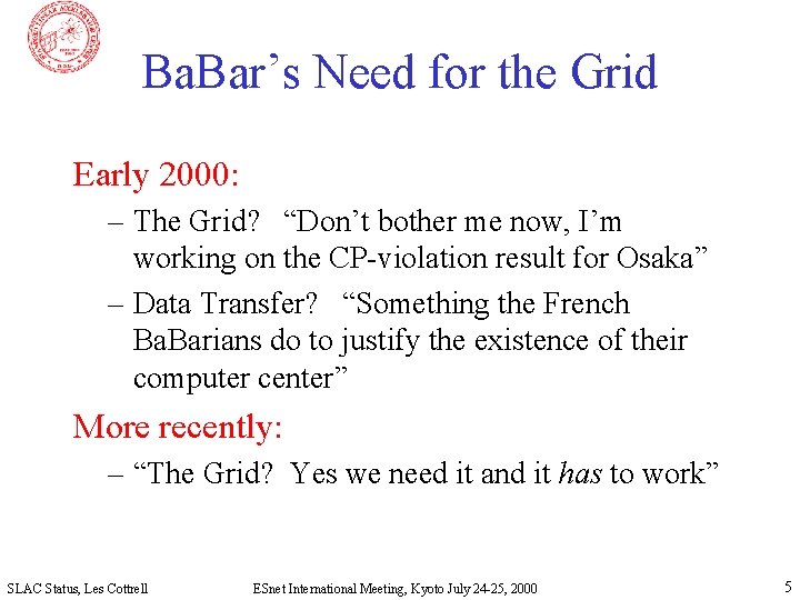Ba. Bar’s Need for the Grid Early 2000: – The Grid? “Don’t bother me
