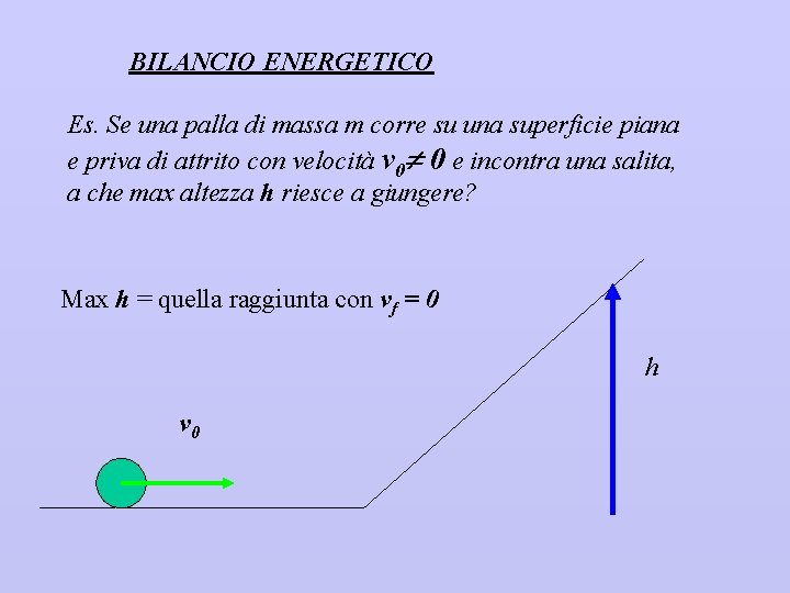 BILANCIO ENERGETICO Es. Se una palla di massa m corre su una superficie piana