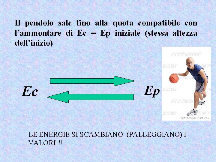 Il pendolo sale fino alla quota compatibile con l’ammontare di Ec = Ep iniziale