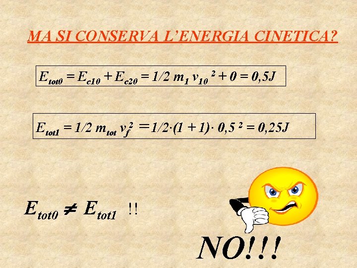 MA SI CONSERVA L’ENERGIA CINETICA? Etot 0 = Ec 10 + Ec 20 =