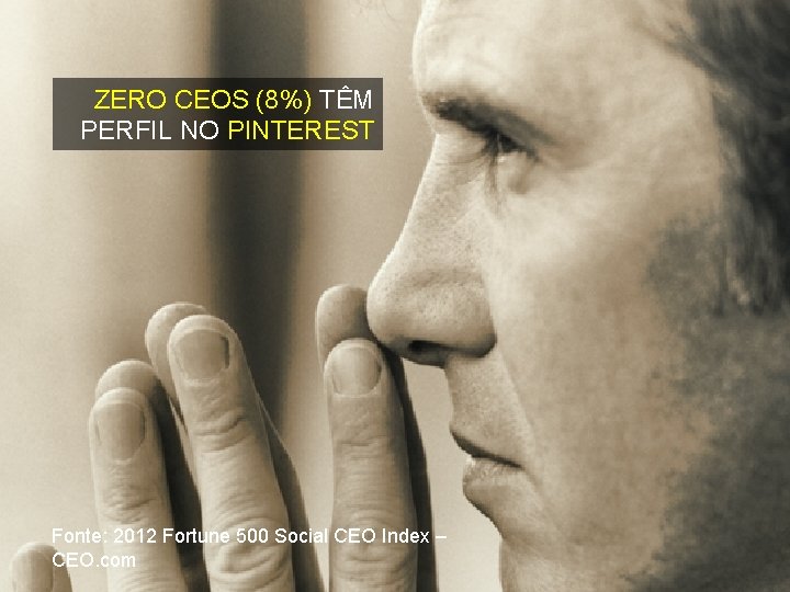 ZERO CEOS (8%) TÊM PERFIL NO PINTEREST 10 Fonte: 2012 Fortune 500 Social CEO