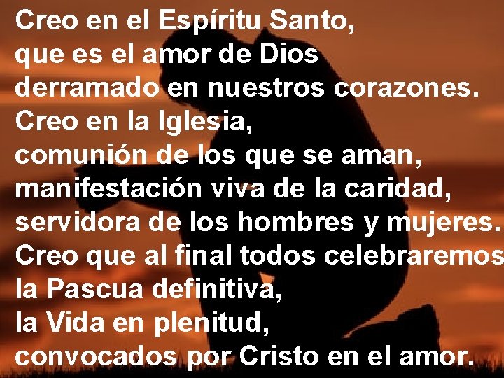 Creo en el Espíritu Santo, que es el amor de Dios derramado en nuestros