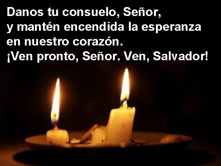 Danos tu consuelo, Señor, y mantén encendida la esperanza en nuestro corazón. ¡Ven pronto,