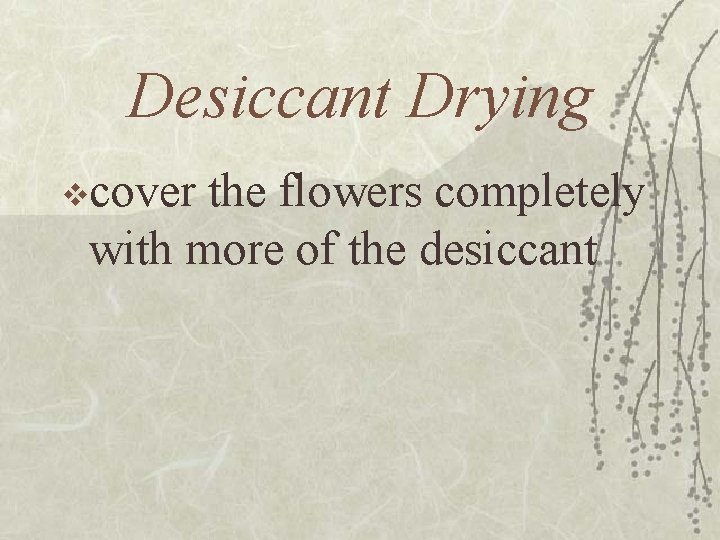 Desiccant Drying vcover the flowers completely with more of the desiccant 