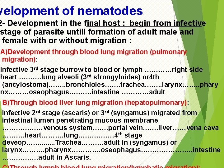 velopment of nematodes 2 - Development in the final host : begin from infective