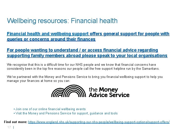 Wellbeing resources: Financial health and wellbeing support offers general support for people with queries