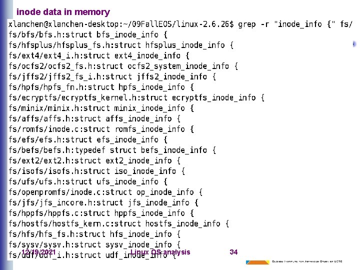 inode data in memory 12/19/2021 Linux OS analysis 34 