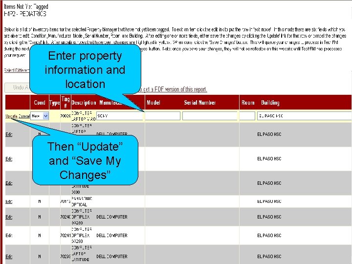 Enter property information and location Then “Update” and “Save My Changes” 