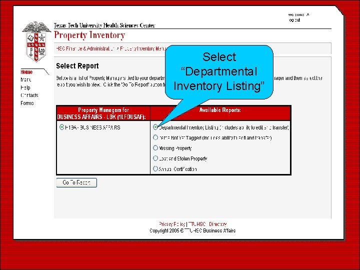 Select “Departmental Inventory Listing” 
